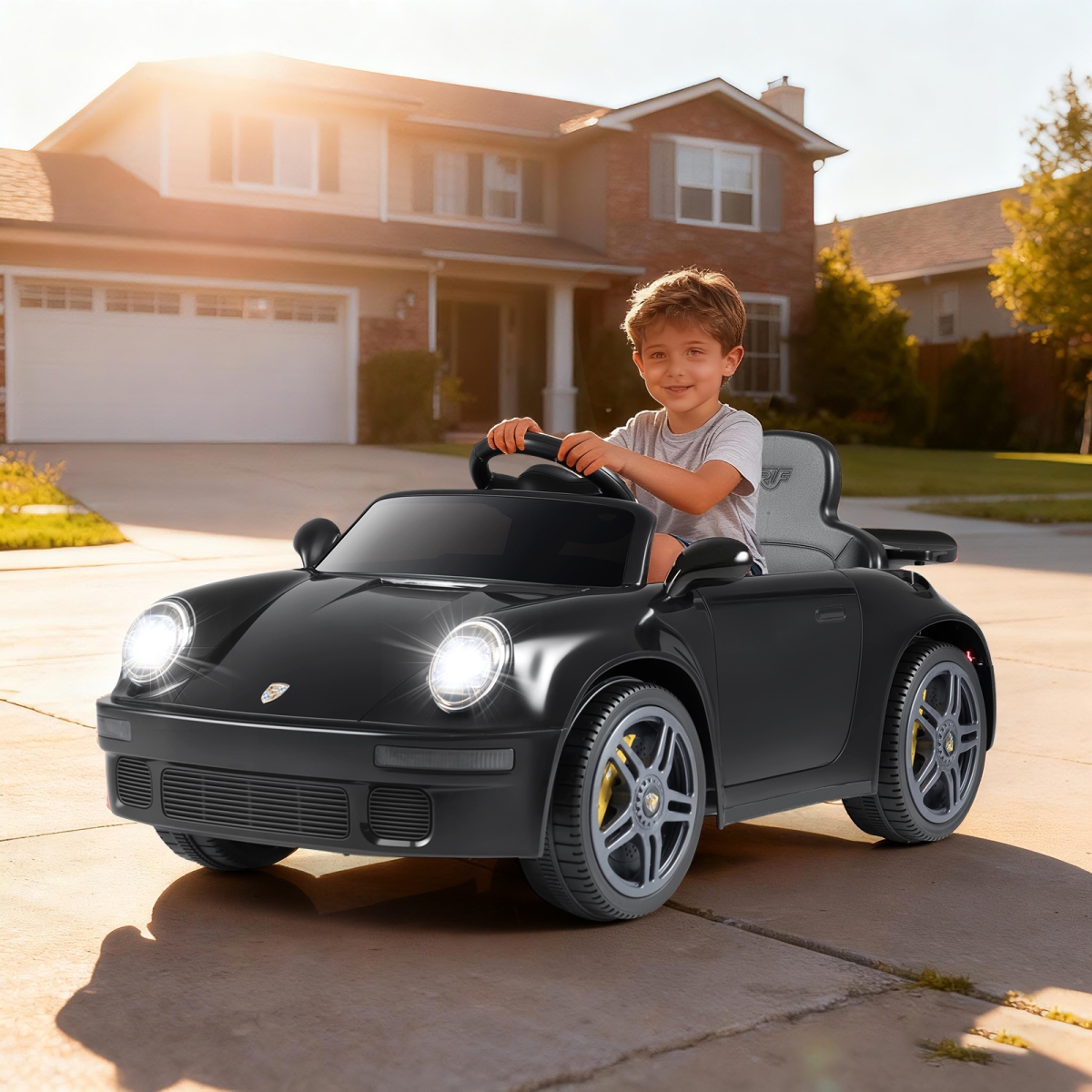 TQ10417US-DK 12V Electric Ride on Car Licensed RUF CTR with Remote Control & Music - Black