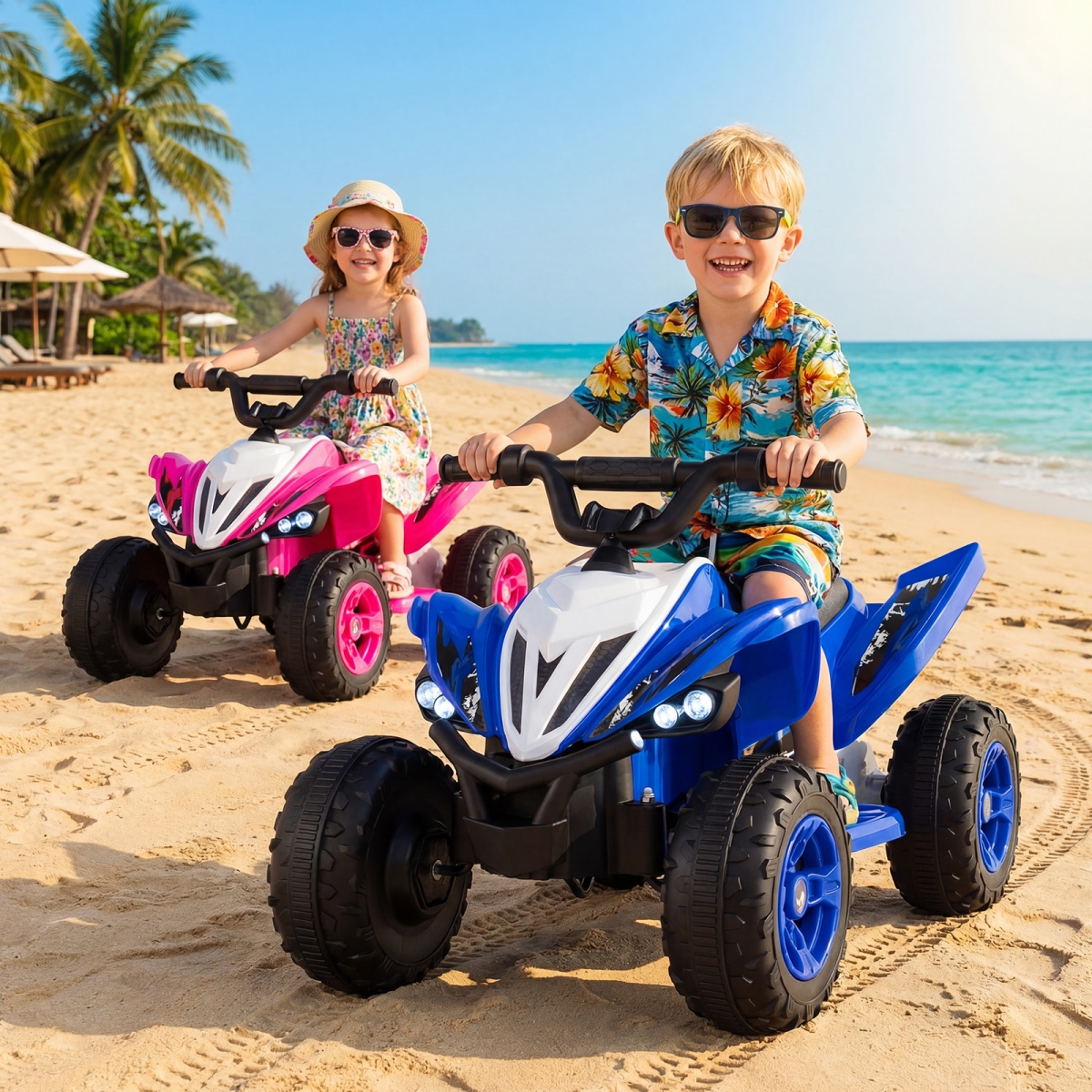 TQ10464US-NY 12V Kids Ride on ATV 4-Wheeler Quad with LED Lights & 7 Mph Max Speed - Navy