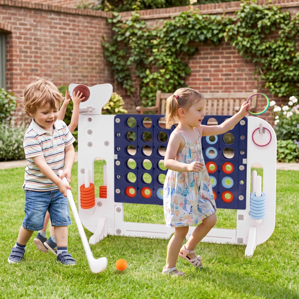 UY10275NY Giant 4-to-Score Game Set Jumbo Connect Four Game with Ring-Toss - Navy
