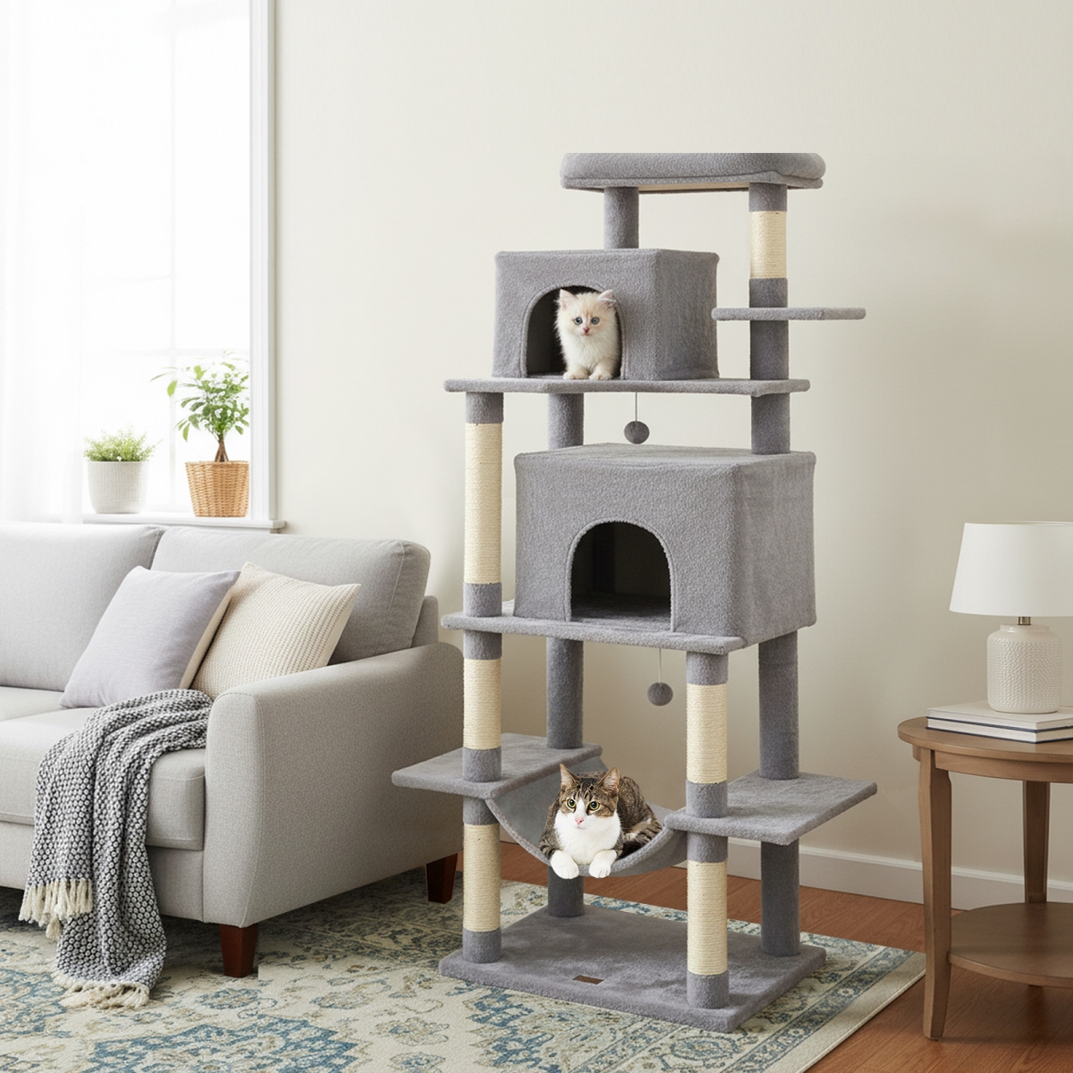 PV10474HS Large Cat Tree for Indoor Cats 70 in. Tall Cat Tower - Light Gray