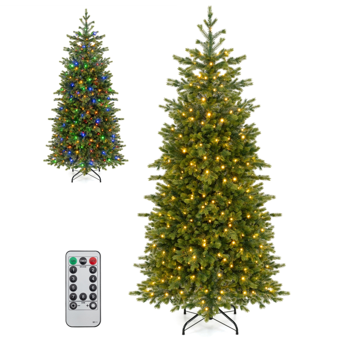 CM25715US-180 6 ft. Pre-Lit Christmas Tree with 250 & 470 Warm White & Multi-Color Dimmable LED Light for Home Office - Green