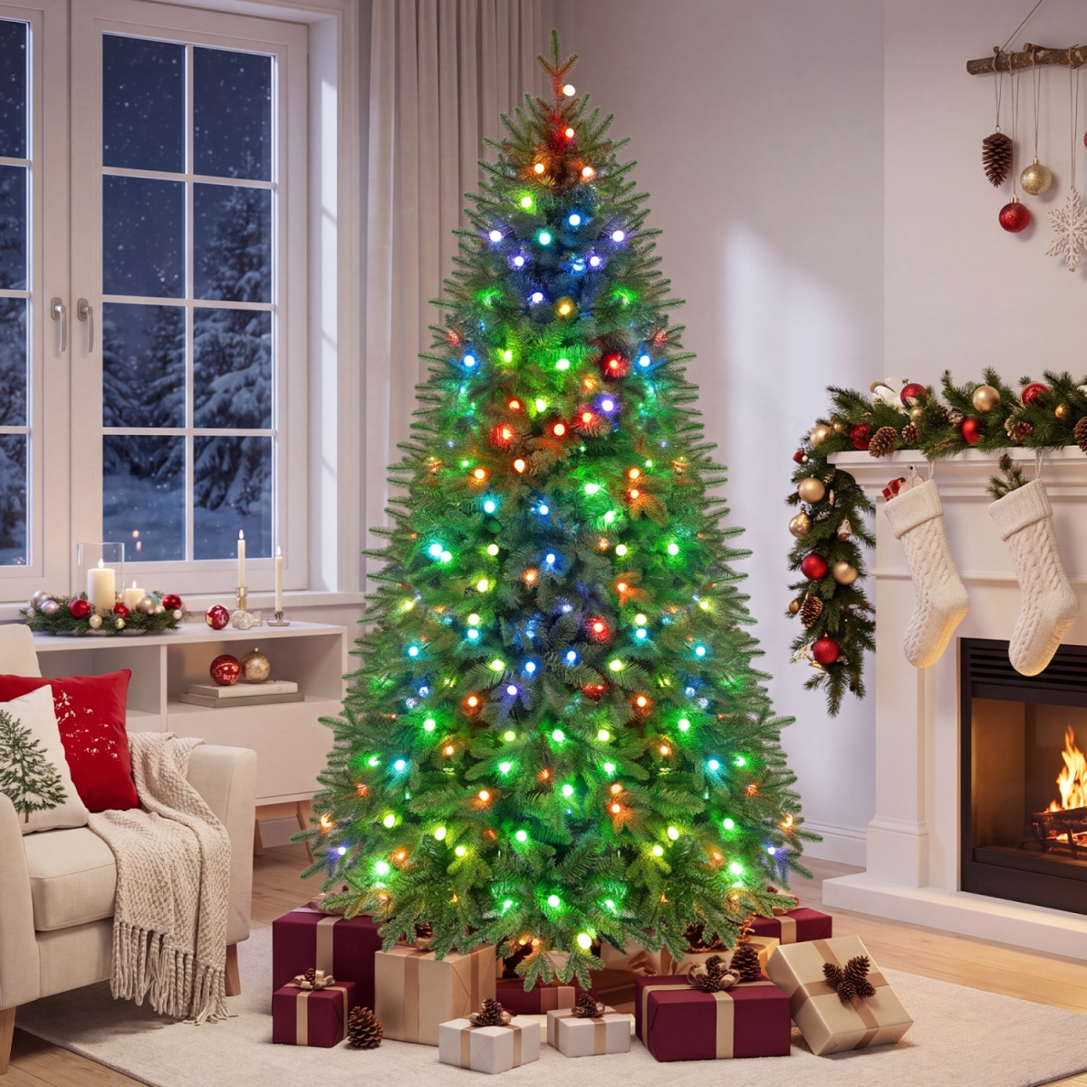 CM25729US-M 6.3 ft. Smart Christmas Tree with 230 Pre-Lit RGB LED Lights - Green - Medium