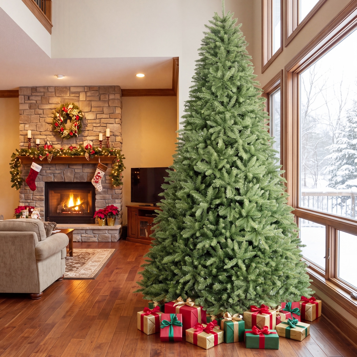 CM25853GN-XL 9 ft. Artificial Christmas Tree with Easy-Setup Hinges