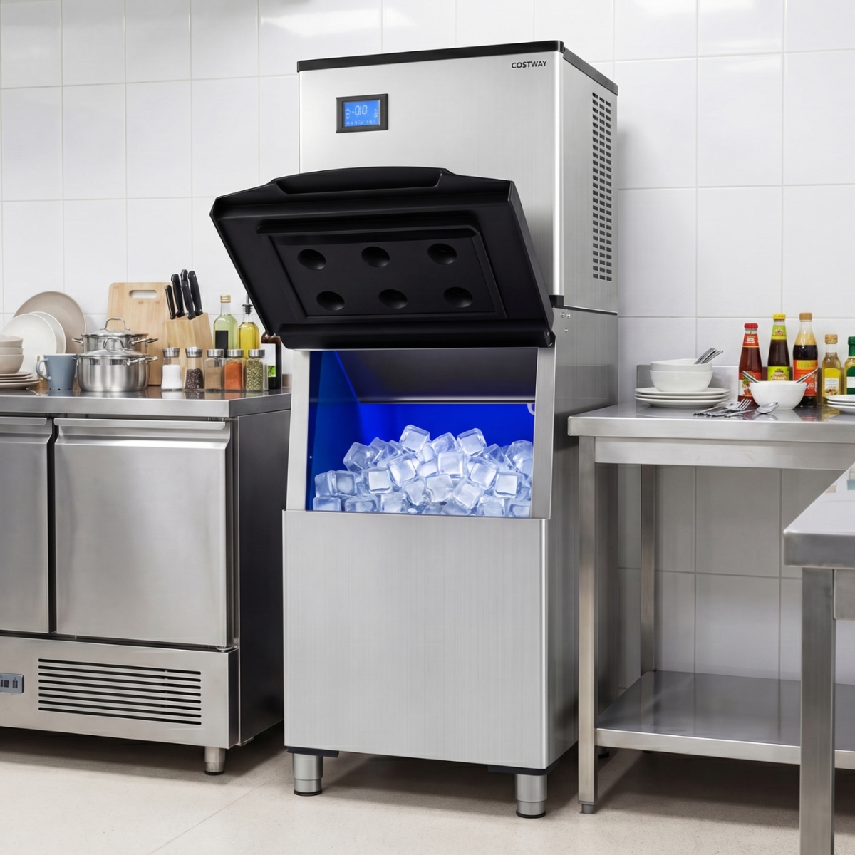 EP25971US- Freestanding Commercial Ice Maker - 450 lbs-24H - Silver & Black