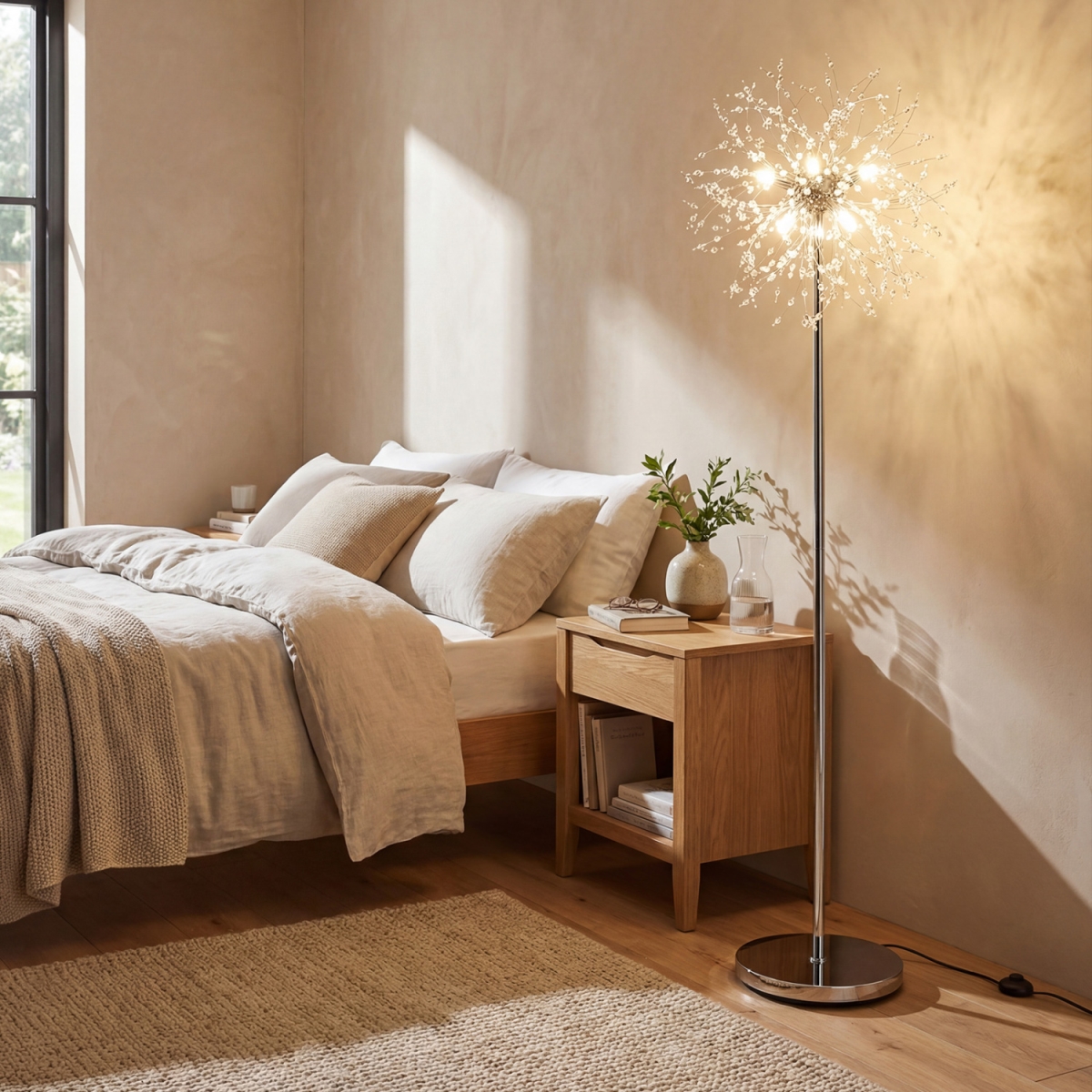 EU10212US-SL 63 in. Crystal Floor Lamp with Acrylic Crystals - Silver