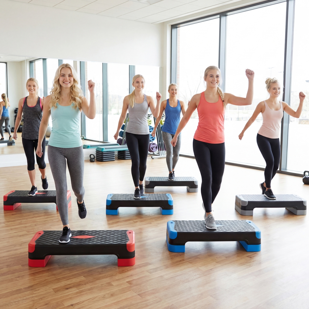 FH10200RE 3-in-1 Aerobic Step Platform Set with 2 Stackable Risers & Balance Trainers for Home - Red
