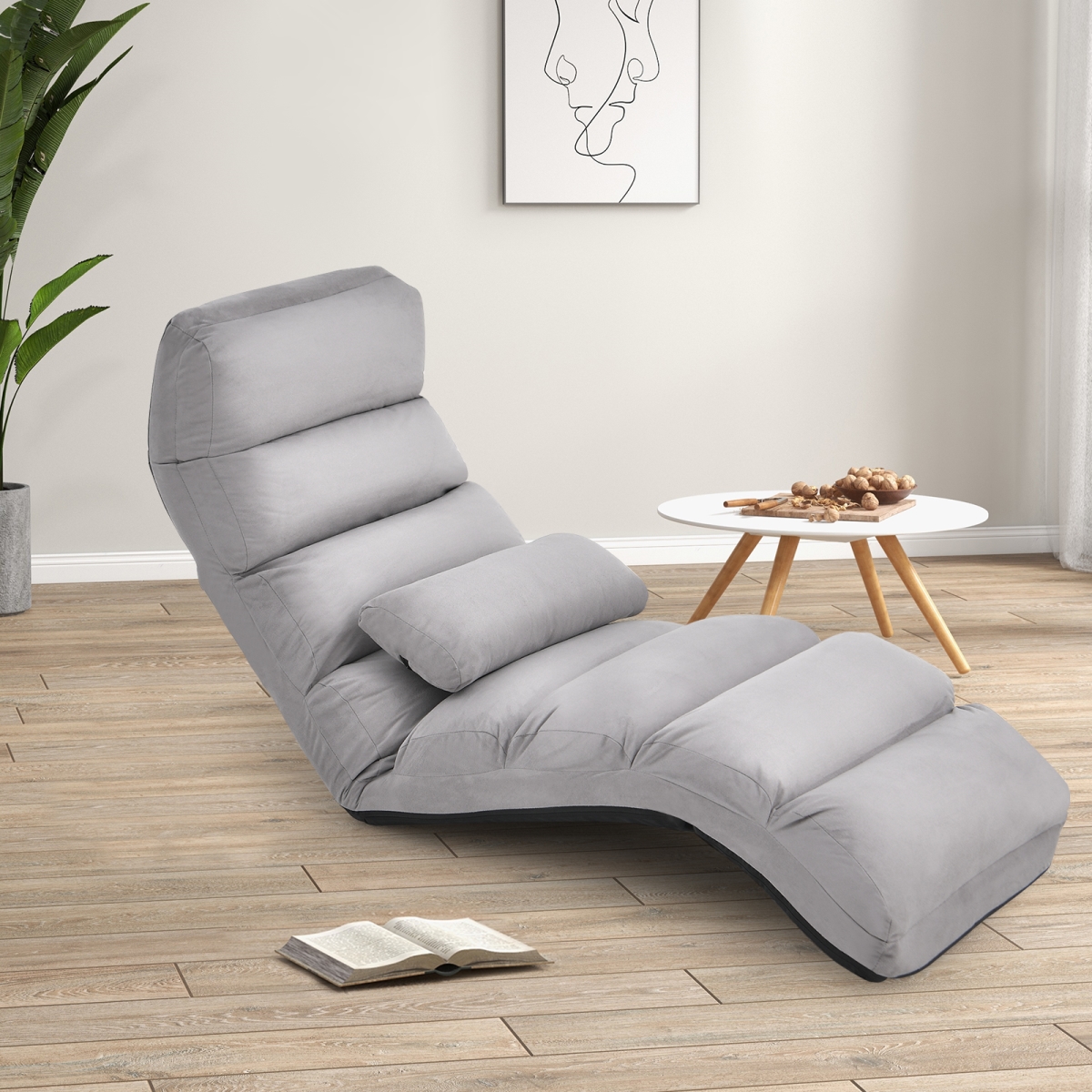 HW53981GR Folding Lazy Sofa Couch with Pillow - Gray
