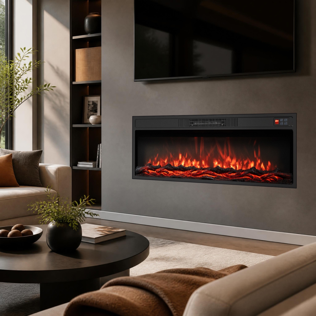 FP11229US-36 36 in. Recessed Electric Fireplace Heater with Adjustable Flame Colors & Brightness