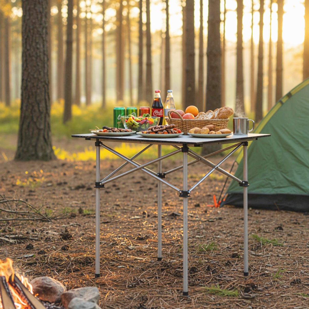 NP12668SL Folding Roll-Up Camping Table with Metal Legs - Silver
