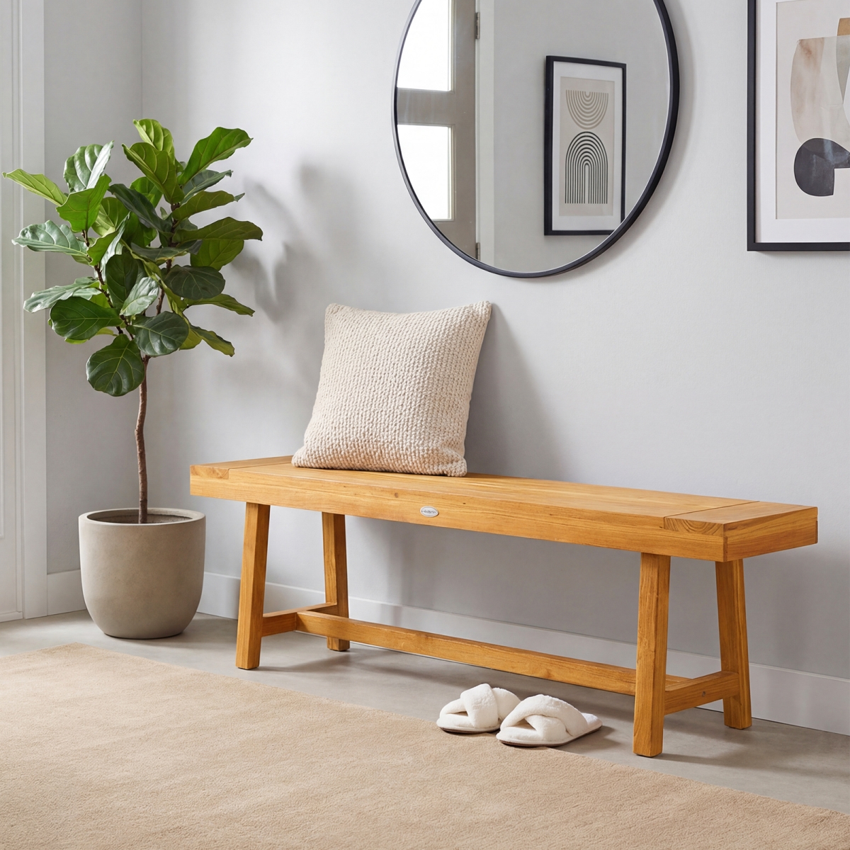 JV13133 63 in. Solid Wood Bench for Up to 3 People - Natural