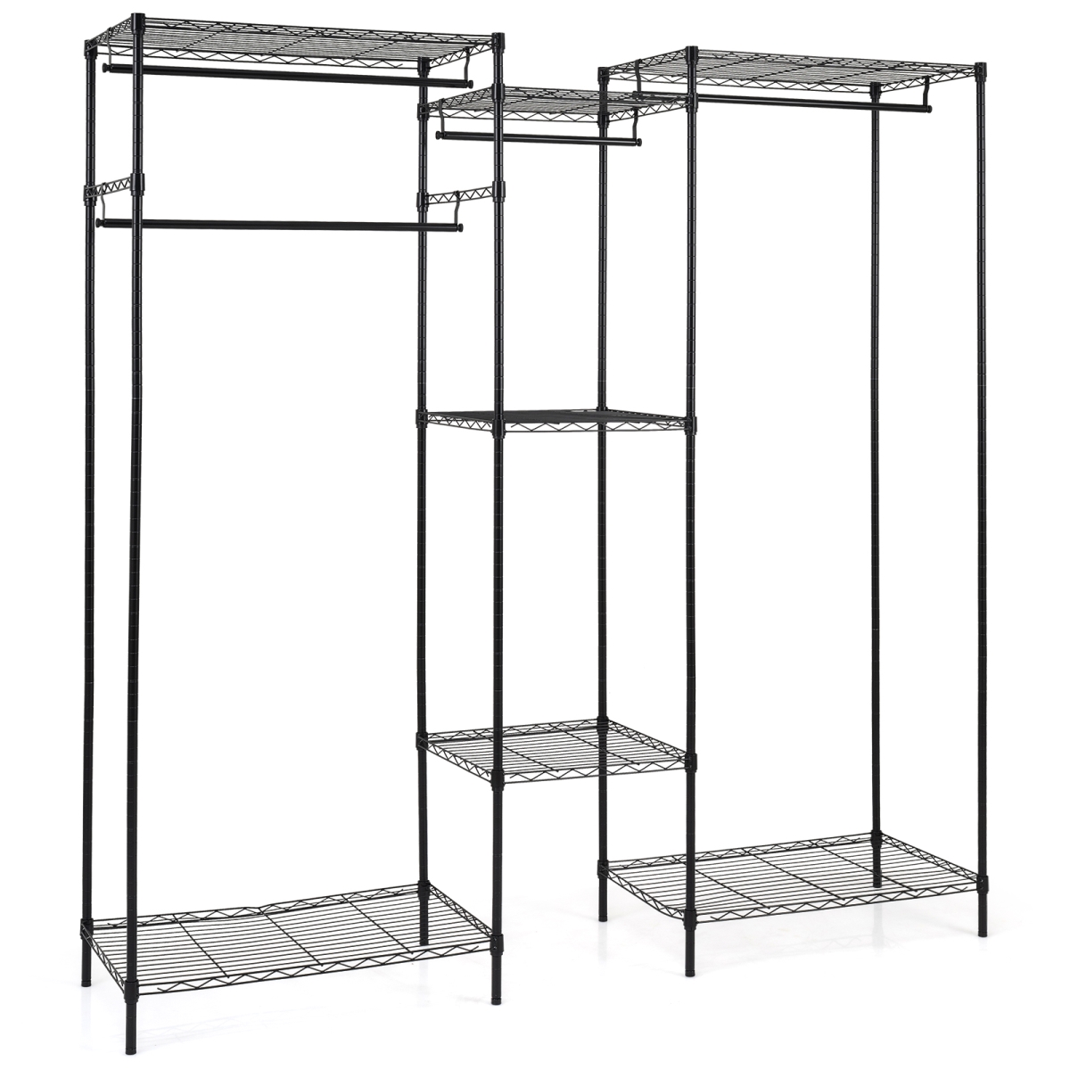 JV13585DK Convertible Clothes Organizer with L-Shape & Horizontal Installation - Black