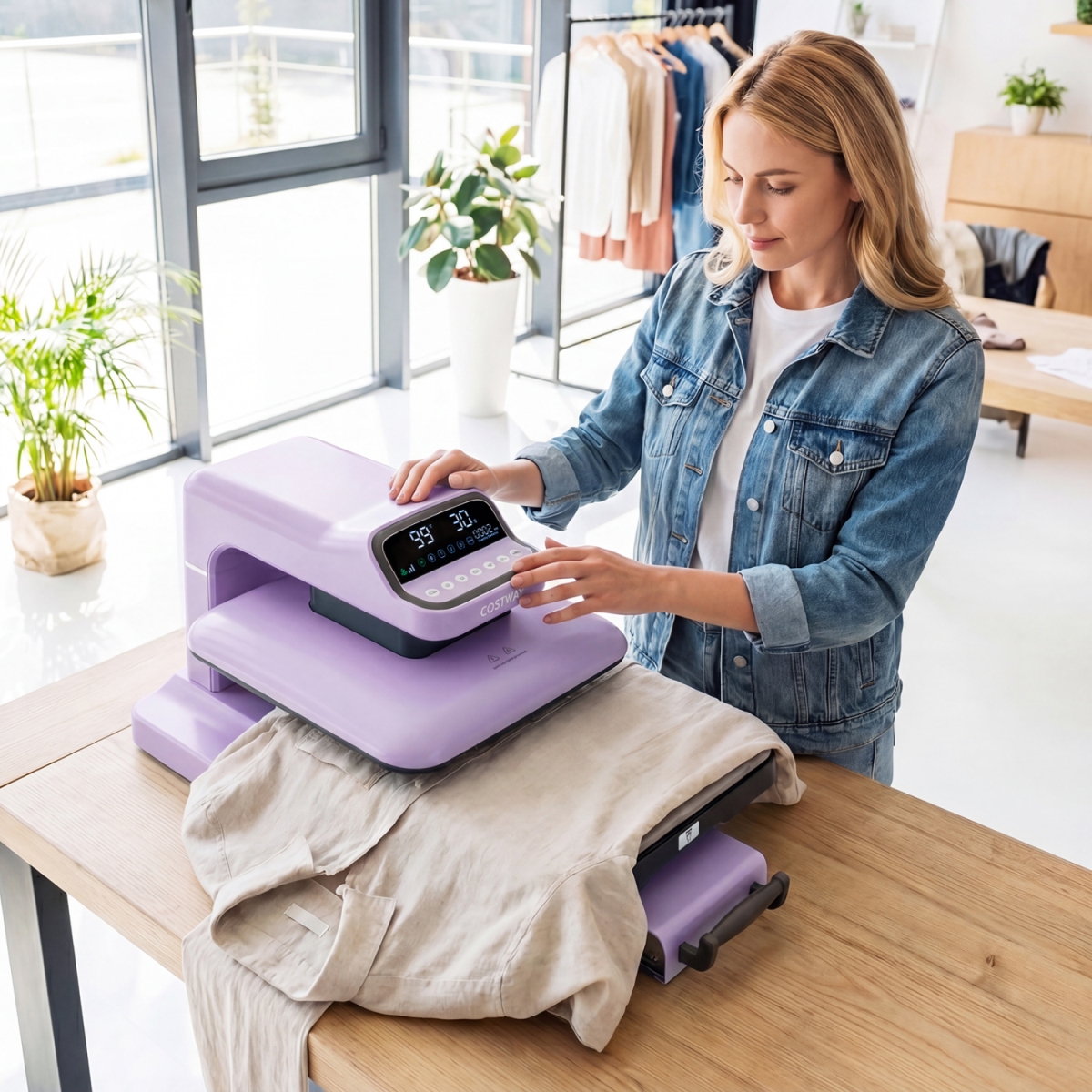 ES10701US-PU Heat Press Machine with Auto Release for T-Shirts - Purple