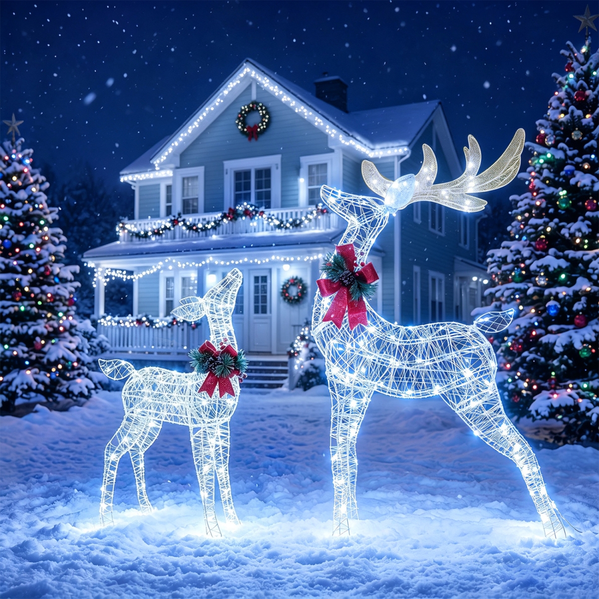 EU10018US-BE-EU10019US-BE Lighted Christmas Reindeer Decoration with 170 Cold White LED Lights