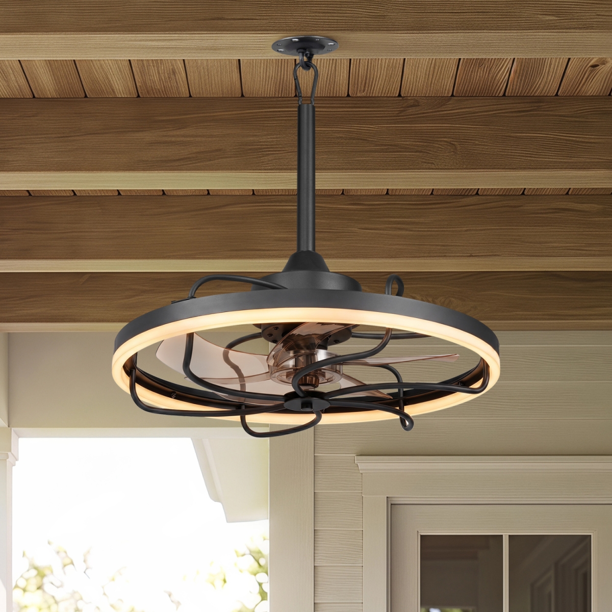 EU10225US-BK 20 in. Celling Fan with Dimmable LED Light 6 Speeds & Timer - Black