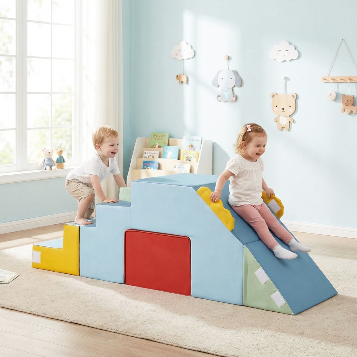 FH10180CL Kids Soft Foam Blocks with Velvet Covers Convertible Table & Chair Set - Blue