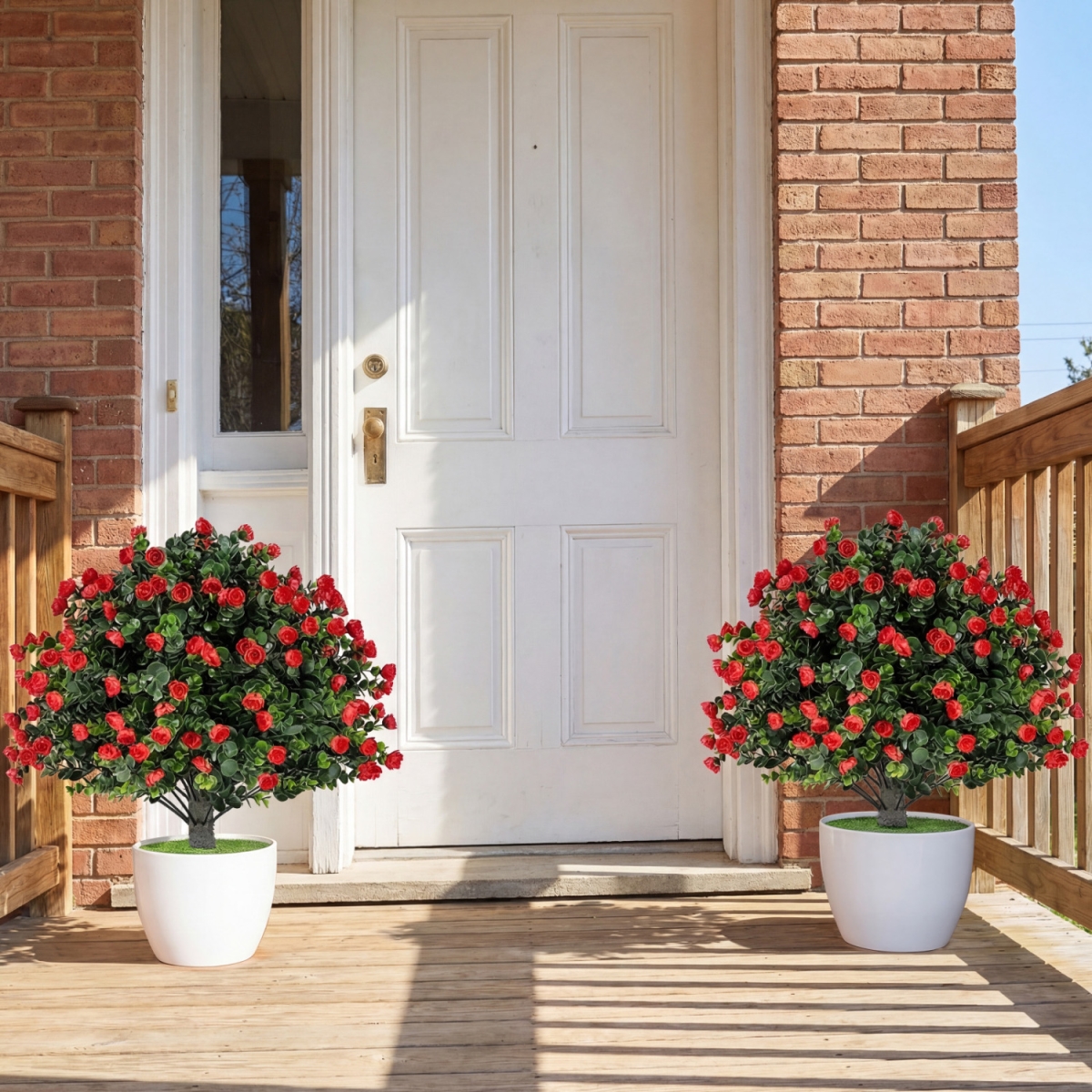 HZ10606-2 Artificial Rose Topiary Ball Trees with PP Cement-Filled Flowerpot for Home - Green, Red & Black - Pack of 2