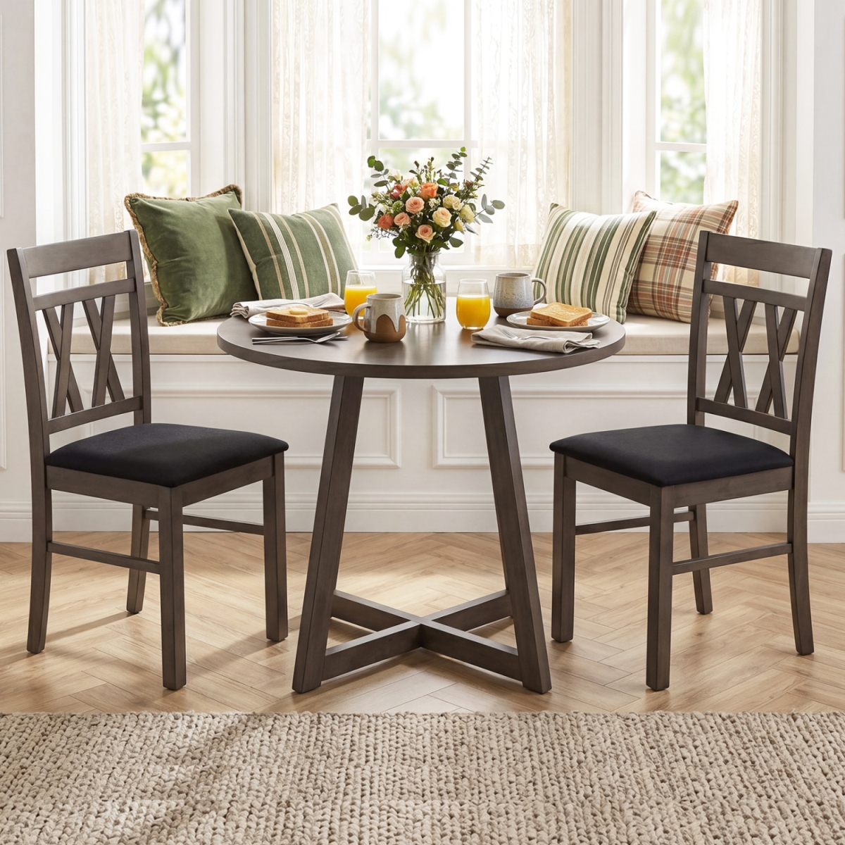 KC59573GR-2 Modern Linen Style Upholstered Kitchen Chairs - Gray - Set of 2