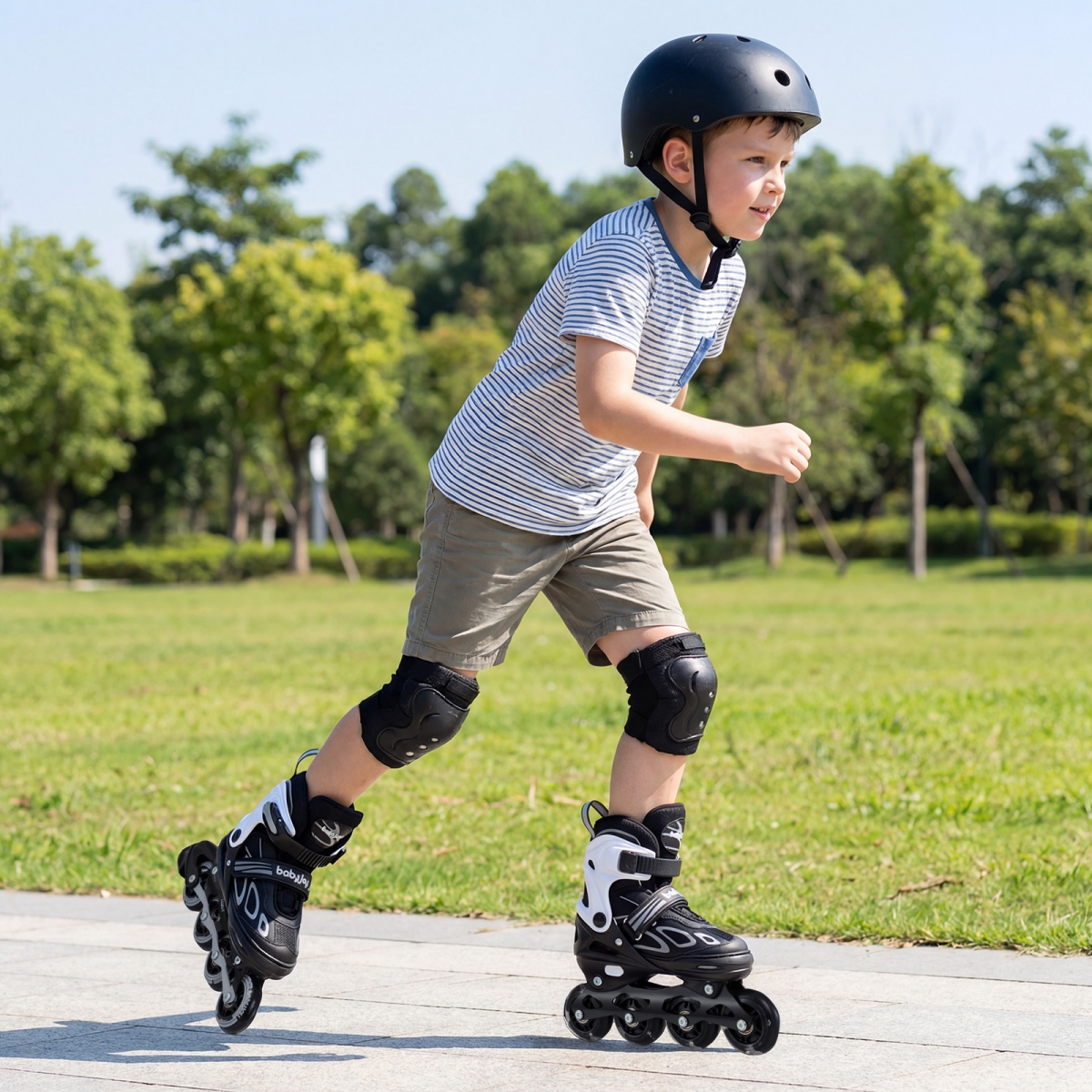 TS10382DK 4 Sizes Adjustable Blade Roller Skates with Light-Up Wheels for Youth - Black