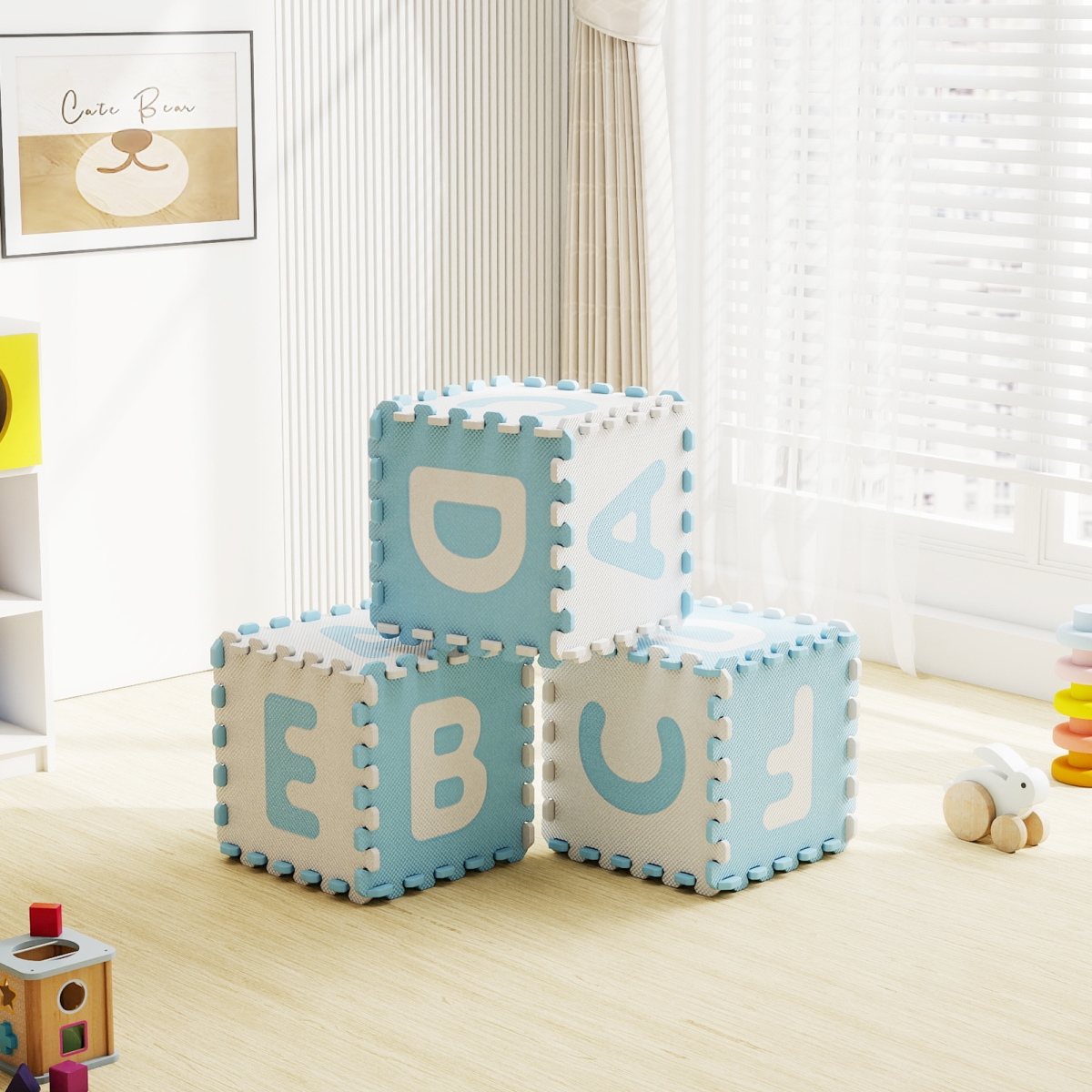 TY363396BL Interlocking ABC Play Mats with Detachable Letters - Blue - 26 Piece