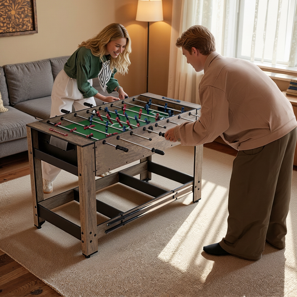 UY10217NA 2-in-1 Swivel Foosball & Pool Combo Game Table - Natural