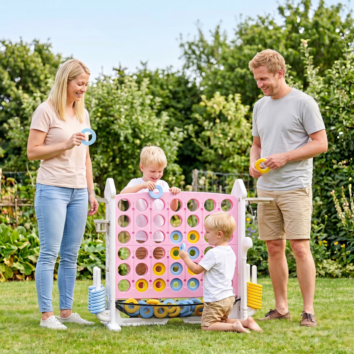 UY10314FB 4-in-1 Height Adjustable Row Connect Game with Mesh Net & Carrying Bag - Pink