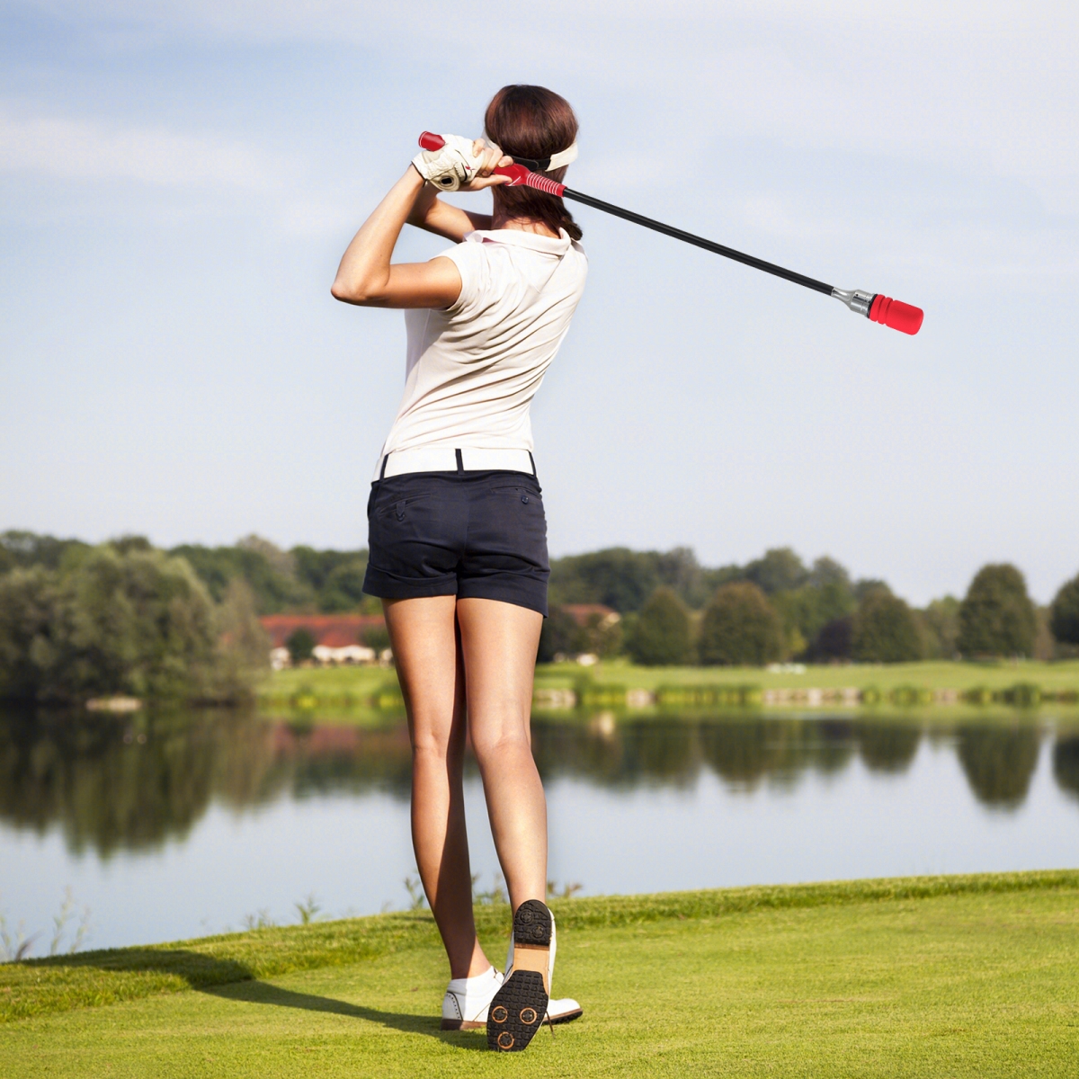 SP38640RE Golf Swing Trainer Click Stick Swing Training Aid for Speed Flexibility Balance - Red
