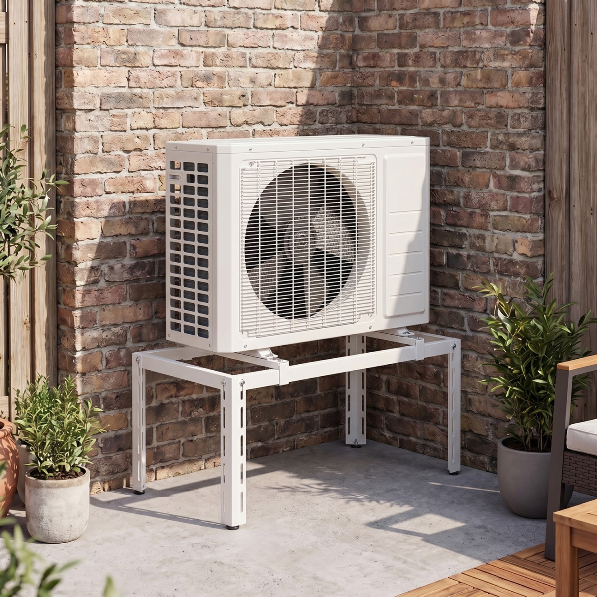 TD10066WH-L Adjustable Mini Split Ground Stand for 9000-36000 BTU Ductless Air Conditioners Heat Pump - White