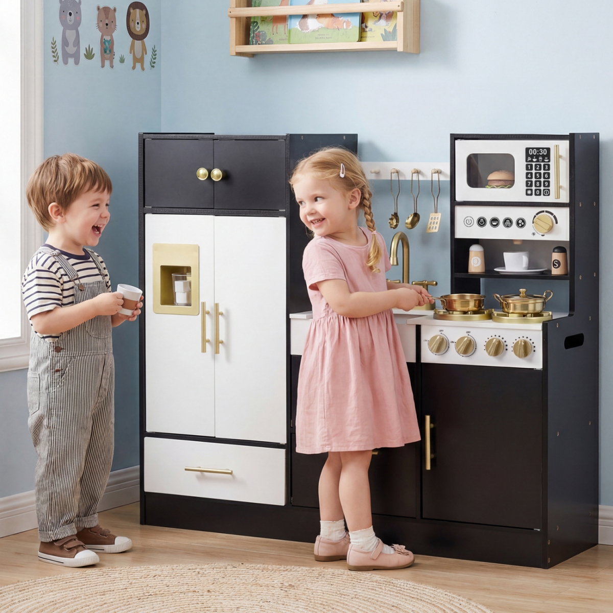 TP10291DK Kids Play Kitchen with Realistic Lights Sounds - Black