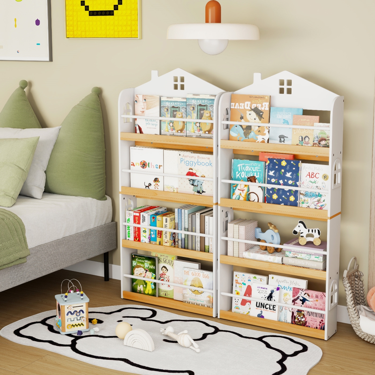 TP10436WH House-Shaped Kids Bookshelf with Anti-Falling Baffles - White
