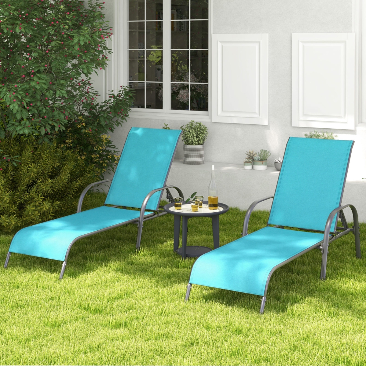 OP70508TU Adjustable Patio Chaise Folding Lounge Chair with Backrest - Turquoise