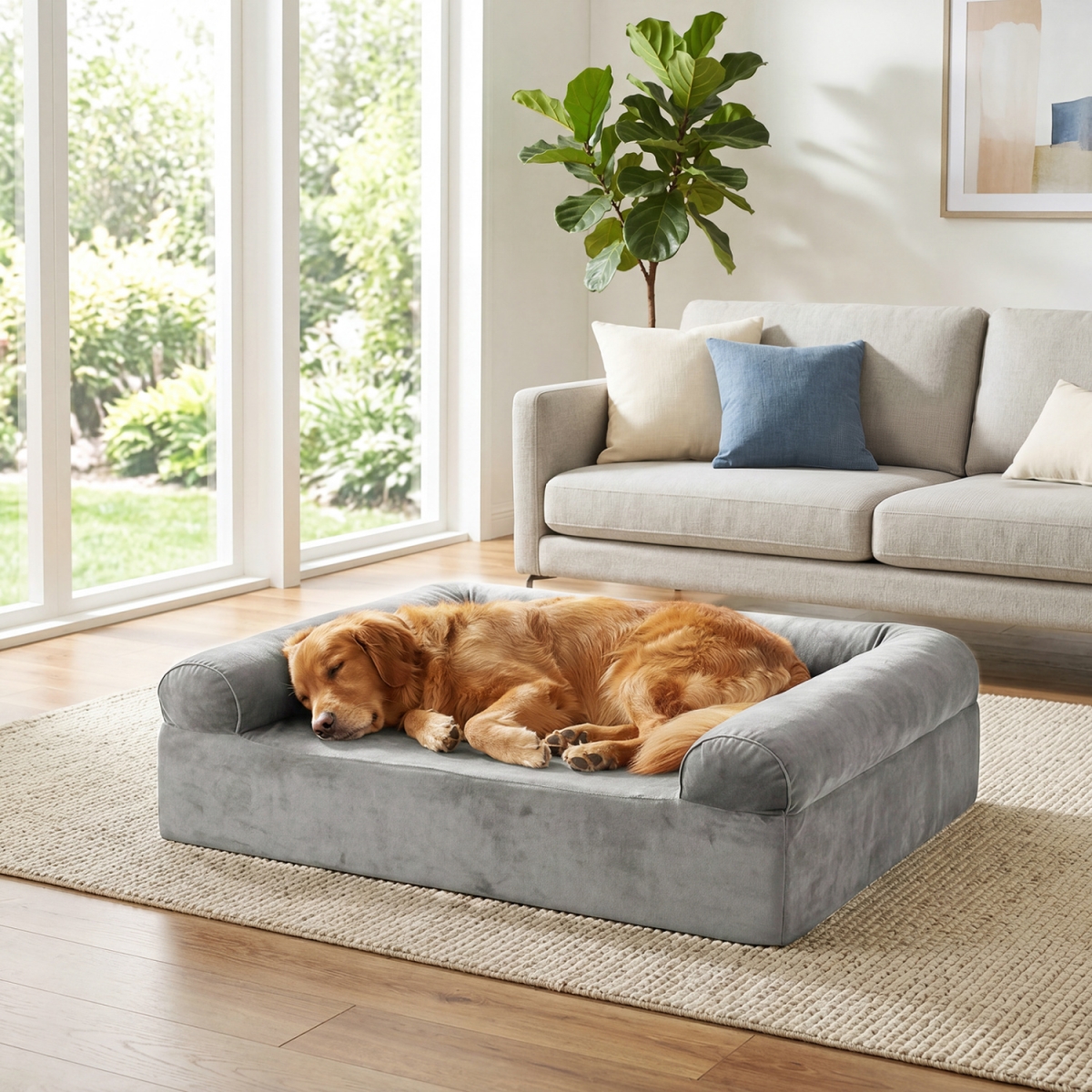 PU10131HS Cooling Gel Memory Foam Dog Bed for Medium Dogs with Washable Cover - Light Gray