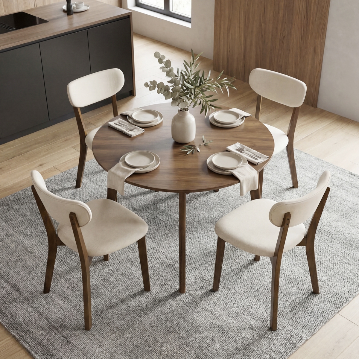 2-JV12772WH Dining Chairs with Solid Rubber Wood Frame - White - Set of 4