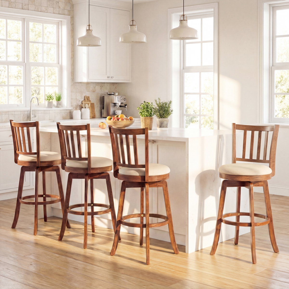 2-JV13614WD-29 360 Deg Rotating Counter Height Chairs with Backrest & Upholstered Seat - 29 in. - Set of 4