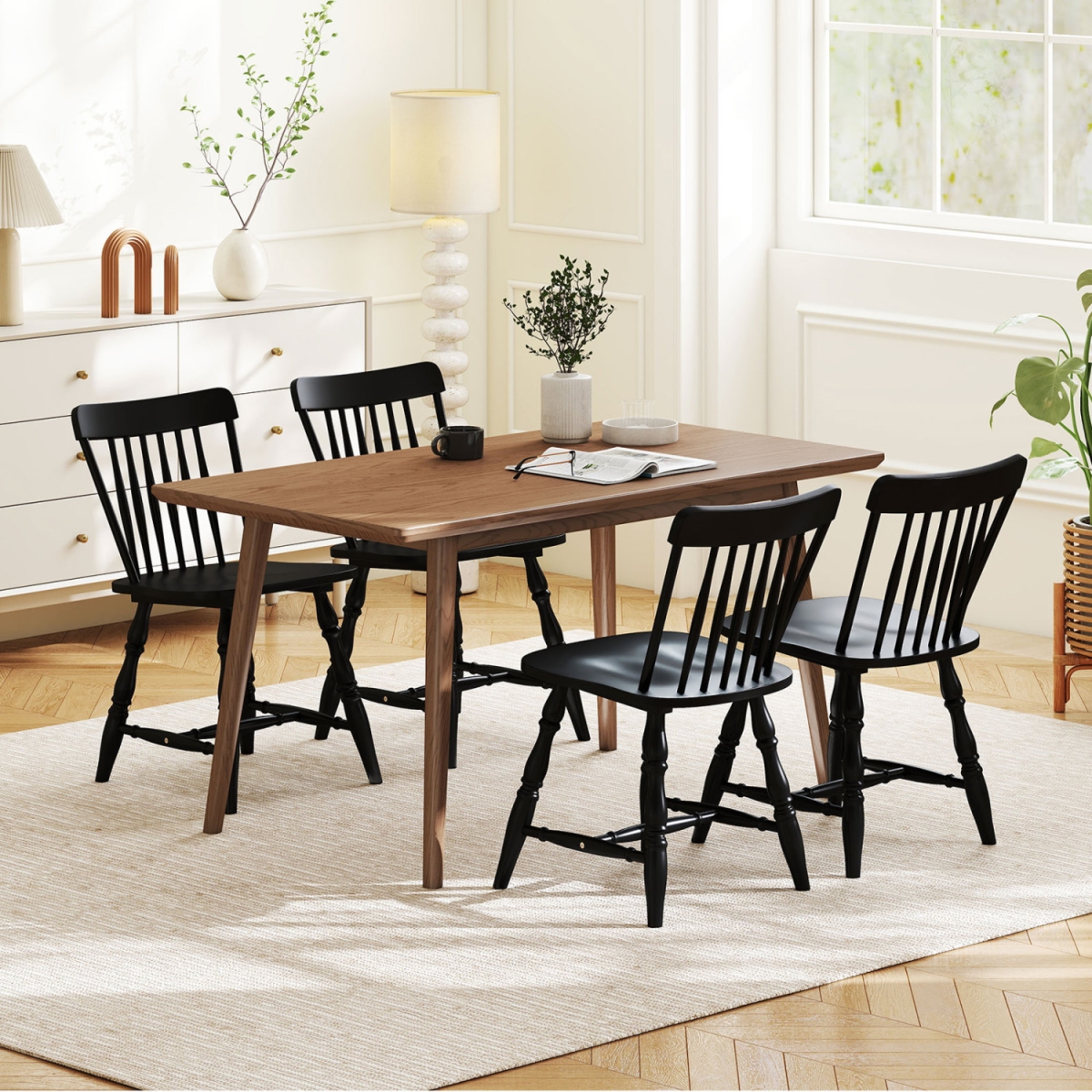 2-KC59432DK Windsor Dining Chairs with Curved Spindle Back - Black - Set of 4