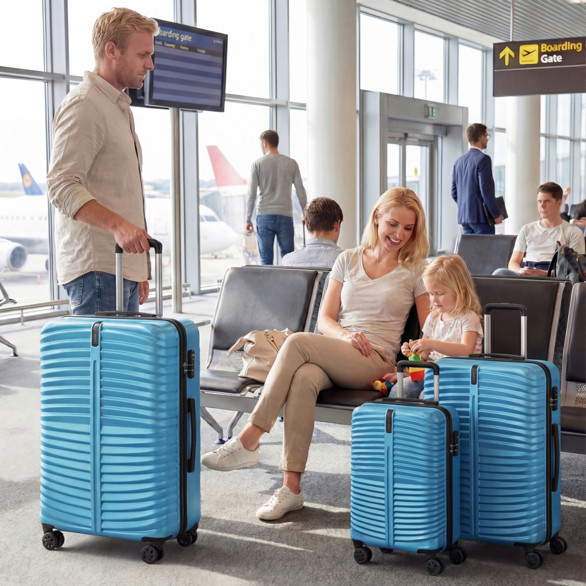 BL10023BL 20-24-28 in. Lightweight Hardside Luggage Set with 8-Spinner Wheels - Blue - 3 Piece