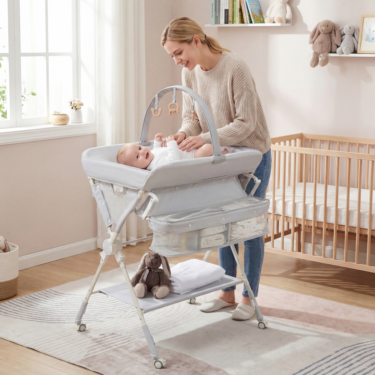 AC10049GR Baby Changing Table Foldable Diaper Changing Station with Storage Bag & Shelf - Gray