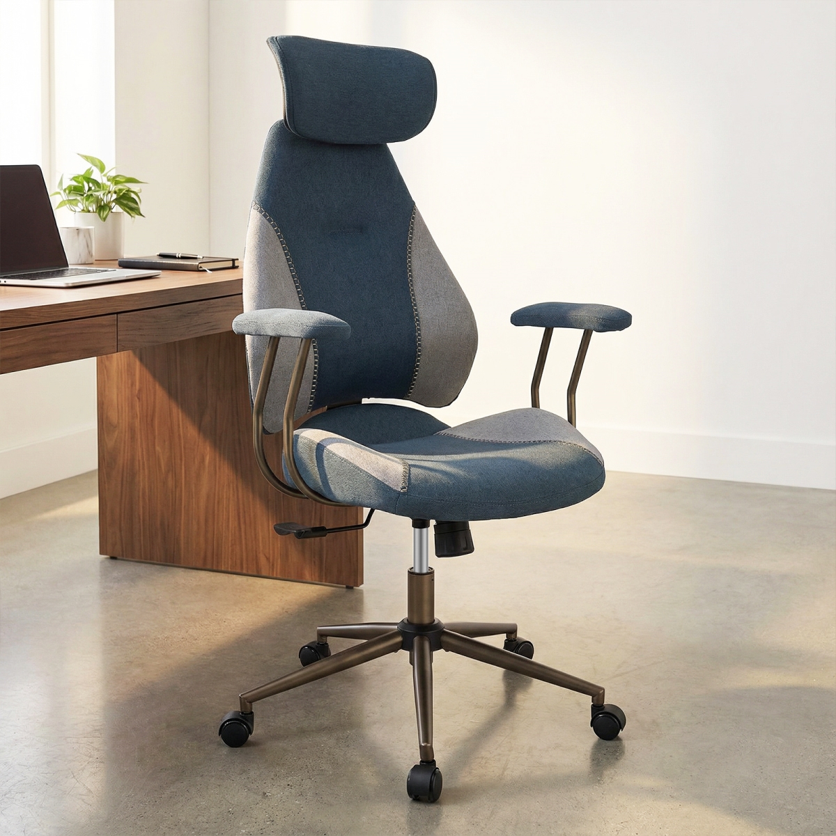 CB11028GR Ergonomic Office Chair Computer Desk Chair with 2D Headrest & Rocking Backrest - Gray