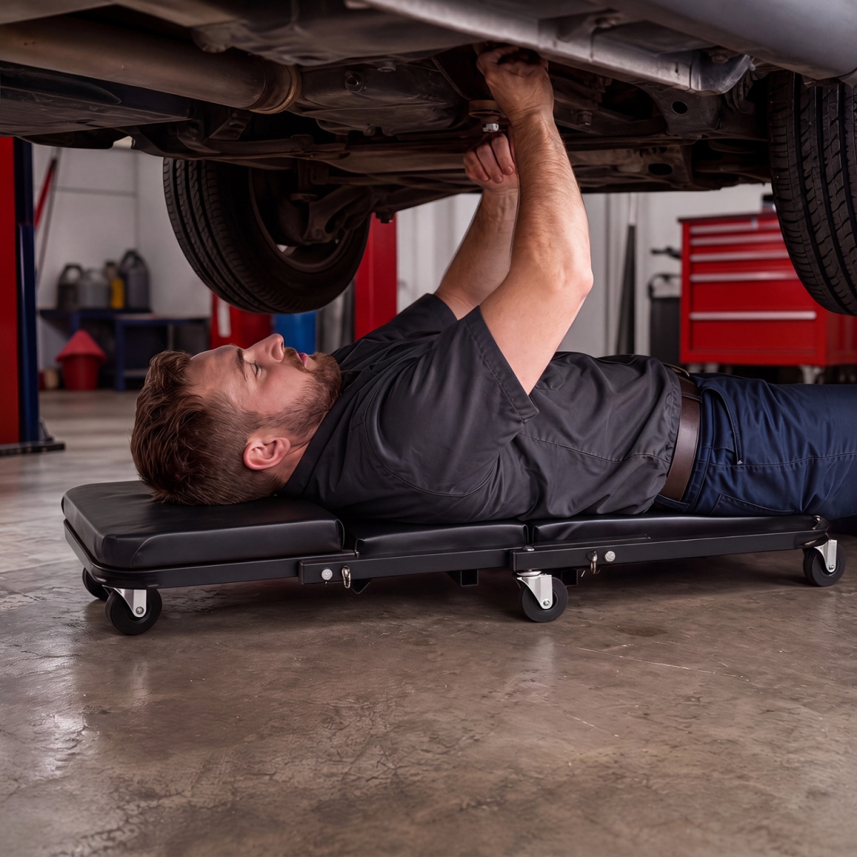 AU10108BK 36 in. 3-in-1 Folding Mechanic Creeper Under Car Roller Creeper - Black