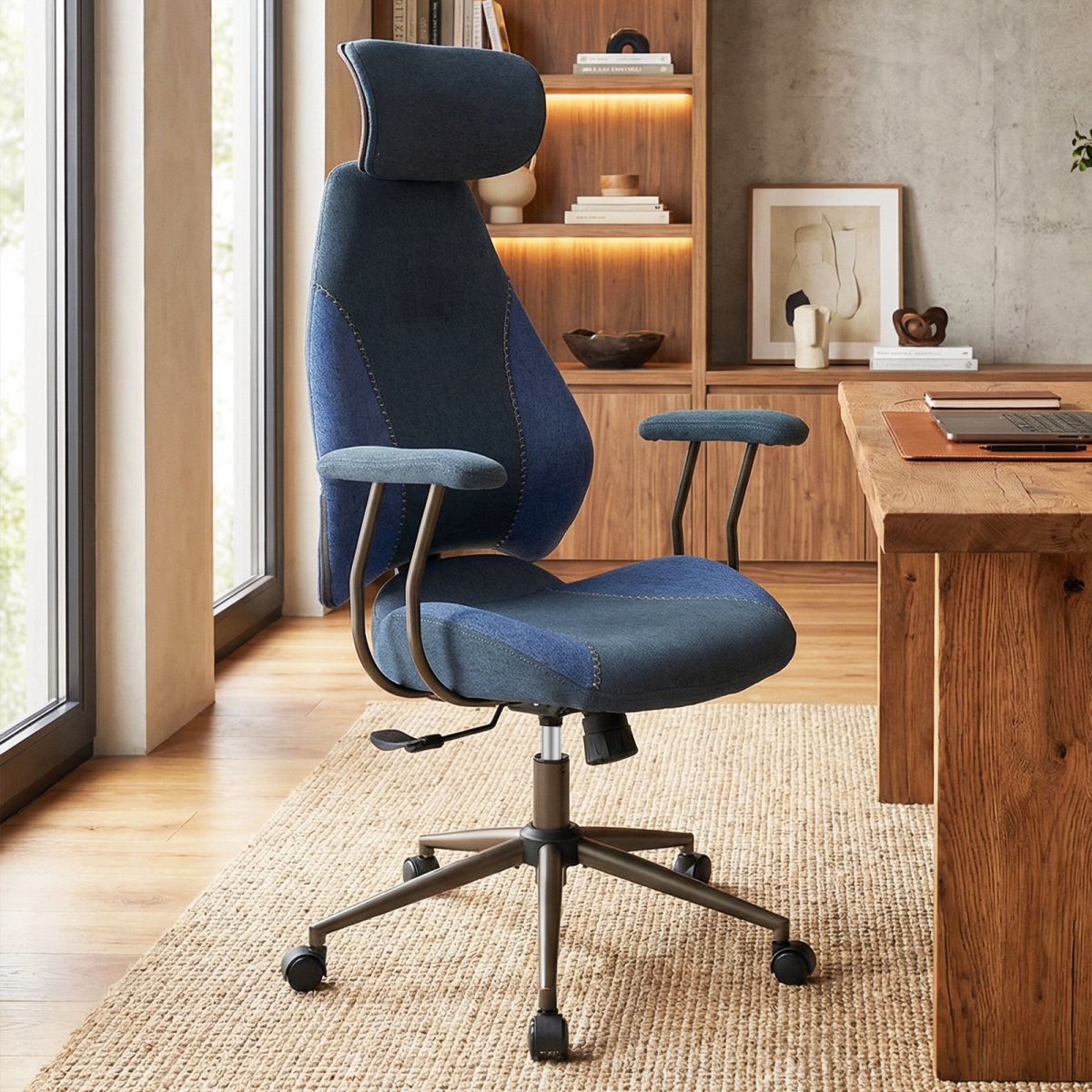 CB11028NY Ergonomic Office Chair Computer Desk Chair with 2D Headrest & Rocking Backrest - Navy