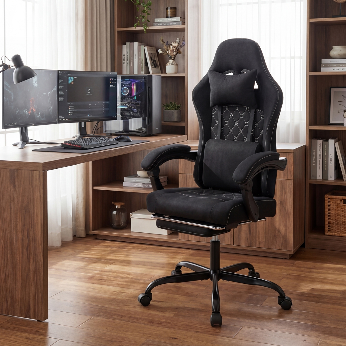 CB11073BK Gaming Chair Height Adjustable Computer Chair with Headrest Video Game Chair - Black