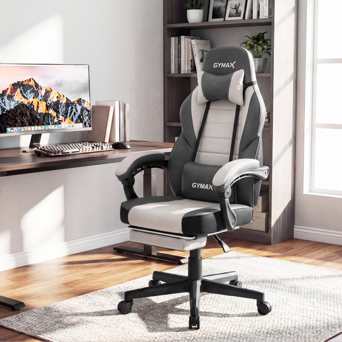 CB11162GR Ergonomic Video Game Chair with Headrest & Reclining Backrest - Gray