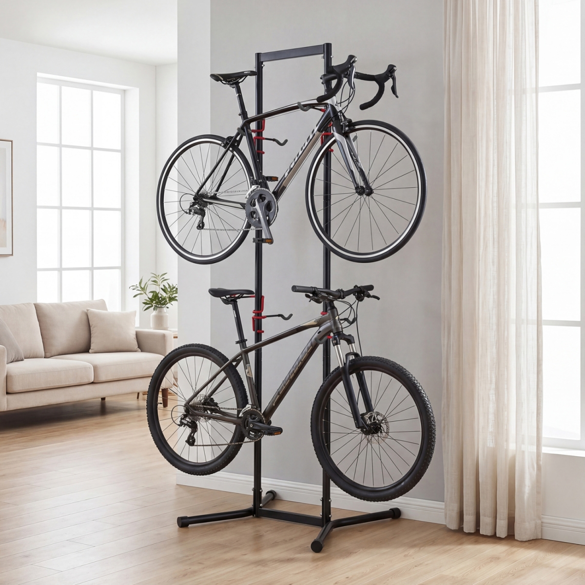 AW10059 Adjustable Bike Storage Rack with Vertical Stand for 4 Bikes & Garage