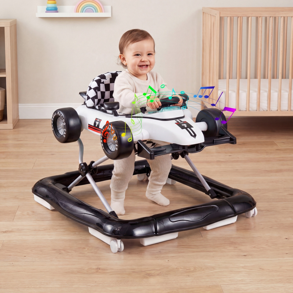 BC10273WH 4-in-1 Baby Push Walker Activity Center Height Adjustable with Music Box - White