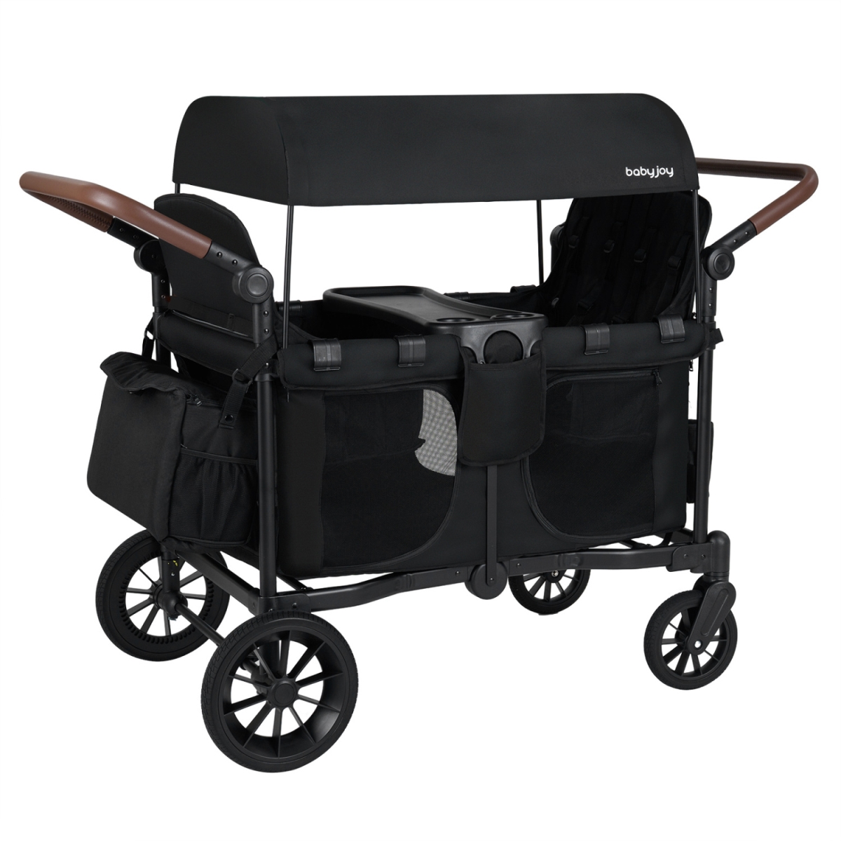 BC10342BK Wagon Stroller for 4 Kids Foldable 4-Seater Push-Pull Toddler - Black