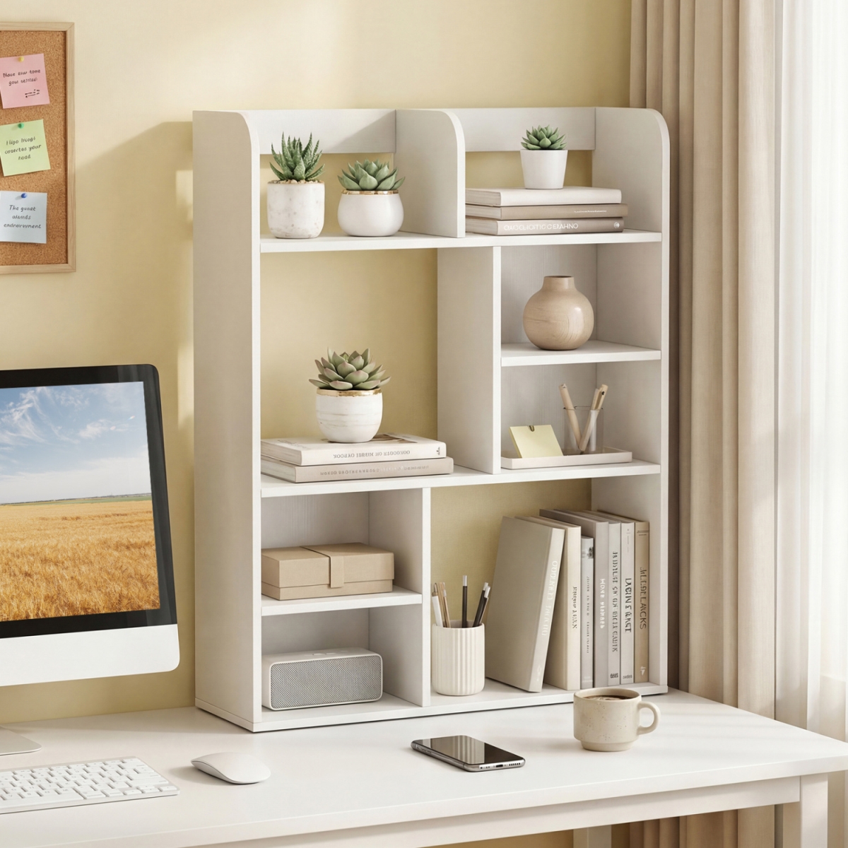 JZ10499WH Desktop Display Rack with 8 Open Cubes for Home Office - White