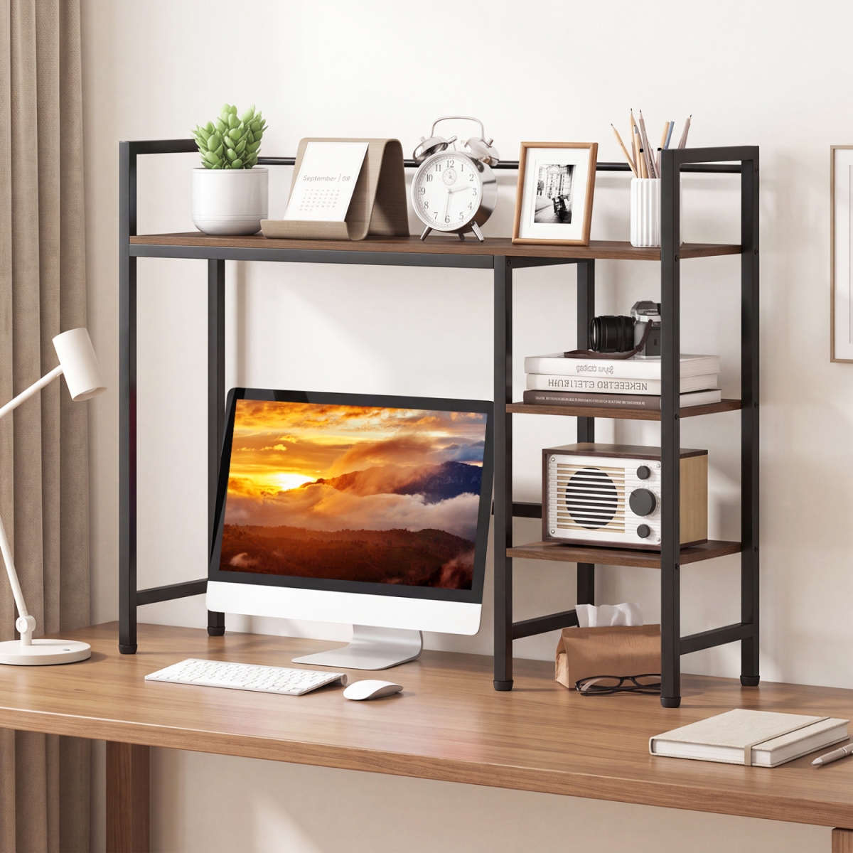 JZ10583TY-CF Desktop Bookshelf 38.5 in. W with Storage Display Rack for Home Office - Rustic Brown