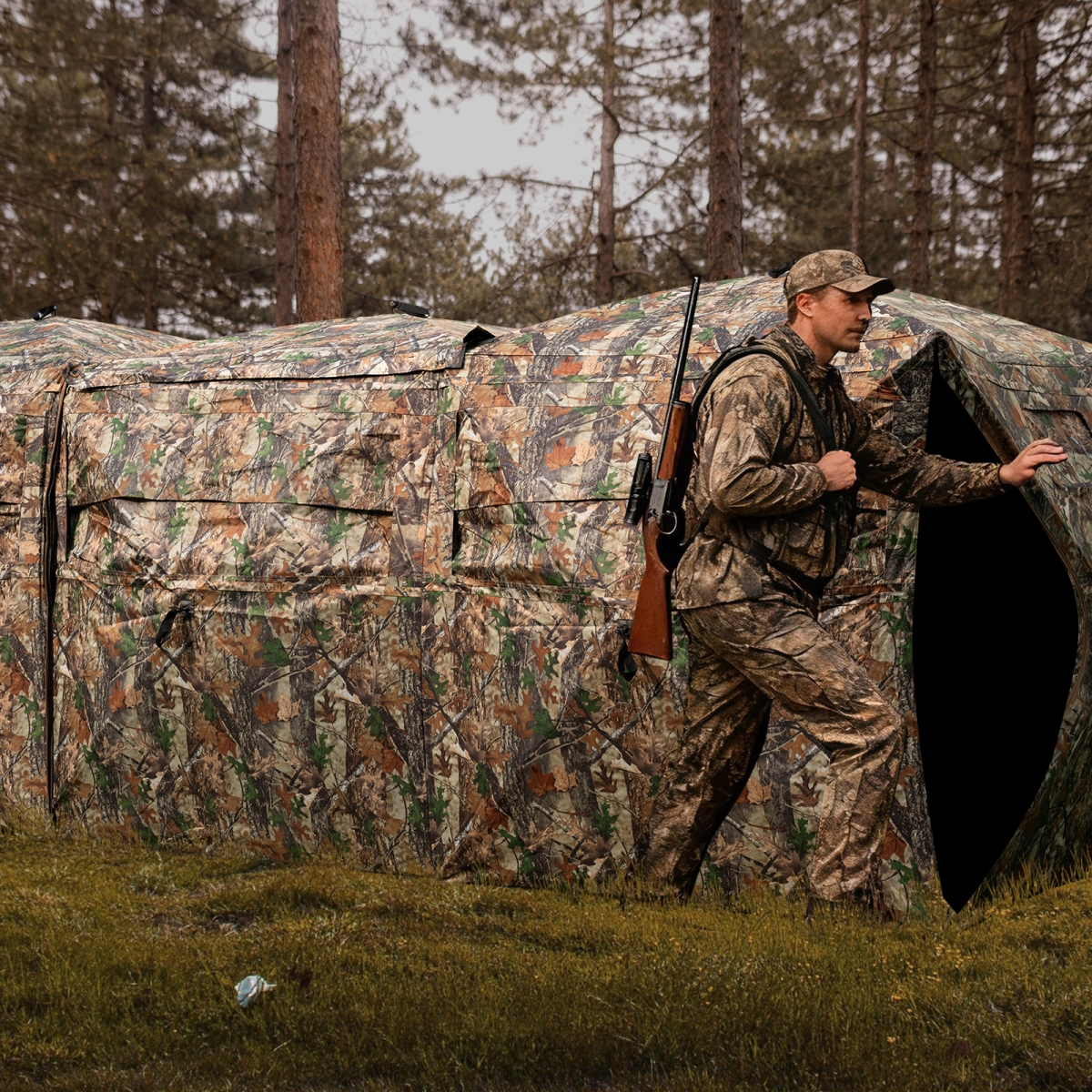 NP12966 2-6 Person Side-By-Side Hunting Blinds Double One-Way See-Through Ground Blinds - Camouflage