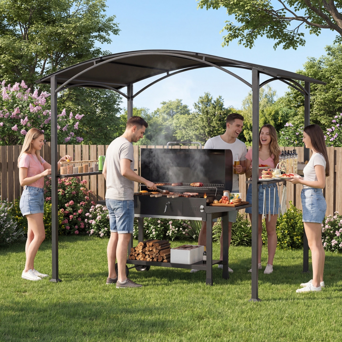 NP12984GR 8 x 5 x 7 ft. Grill Gazebo Outdoor BBQ Canopy with Metal Frame - Gray