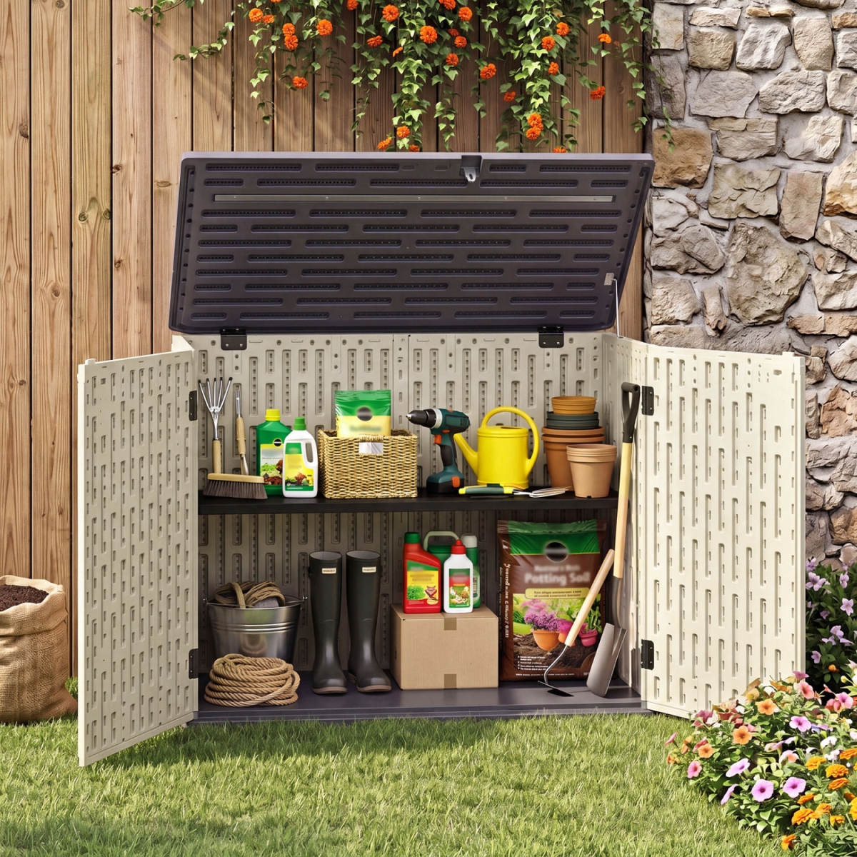 NP13030BE 20 Cu ft. Horizontal Resin Storage Shed with Adjustable Shelf - Beige