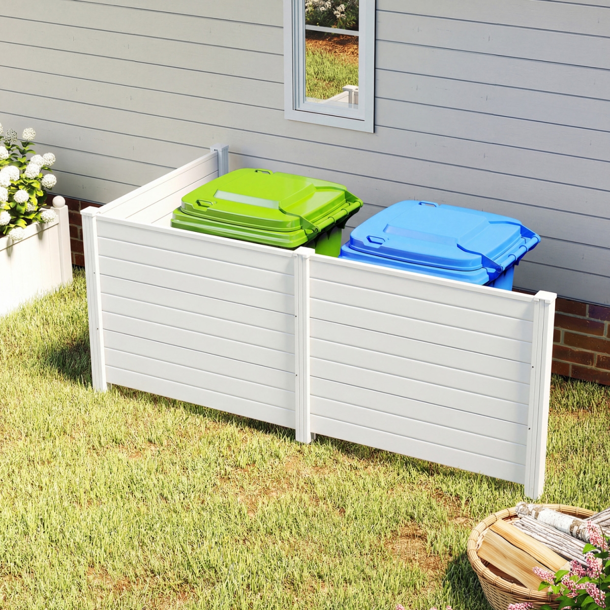 NP13268WH 48 x 38 in. Air Conditioner Fence 3 Panels with Metal Ground Stakes for Patio Backyard - White